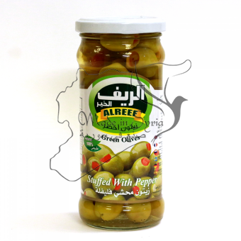 Оливковый ALREEF Stuffed With Pepper "Фаршированнный перцем" зеленые оливки  (стекло)