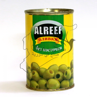 Маслины ALREEF  зеленые оливки без косточки (жестяная банка)