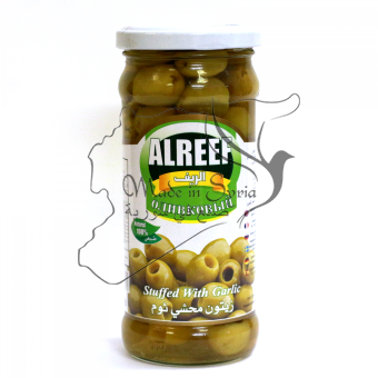 Оливковый ALREEF Stuffed With Garlic "Фаршированнный чесноком" зеленые оливки (стекло)